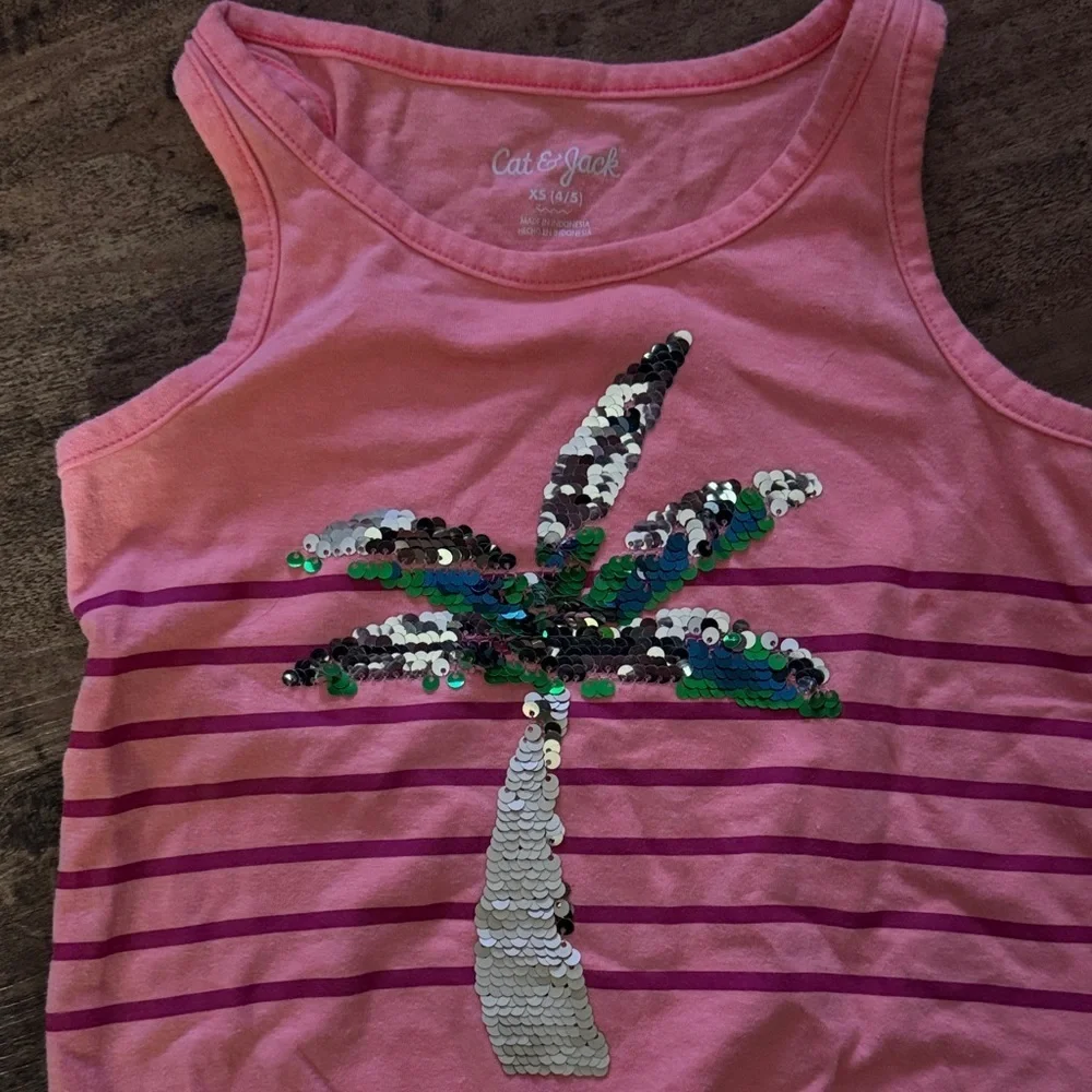 Cat & Jack Pink Sequin Palm Tree Tank Top
